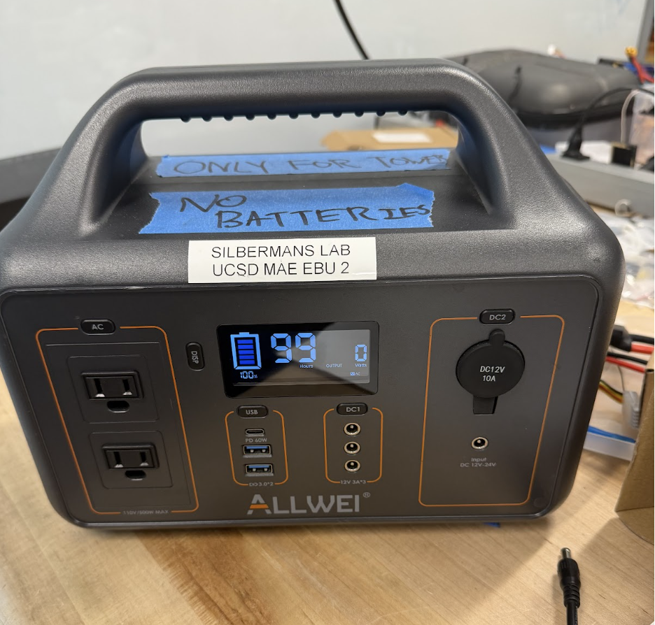 ALLWEI portable power station with blue tape label reading Only For Tower, No Batteries