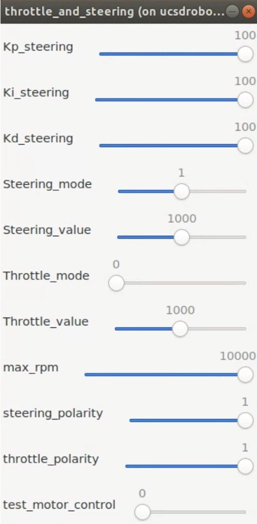 Throttle and steering calibration GUI sliders