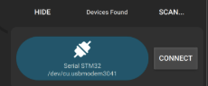 VESC Tool Connection panel with SCAN and CONNECT buttons