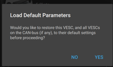 Load Default Parameters dialog with NO and YES buttons