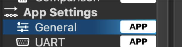 VESC Tool sidebar App Settings General selected with APP badge